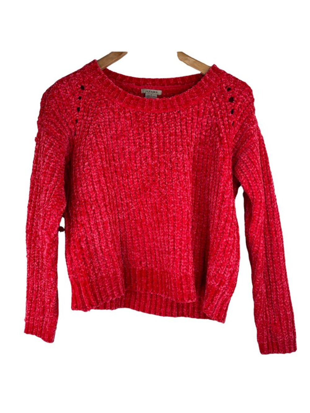 Anama Sweater Small Chenille Crop Pullover Long Sleeve Pink Cozy Barbie
